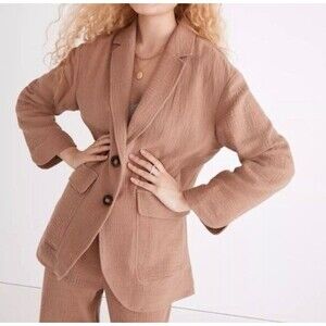 Madewell Size Small Boho Boxy Cotton-Linen Relaxed Larsen Blazer in Faded Earth